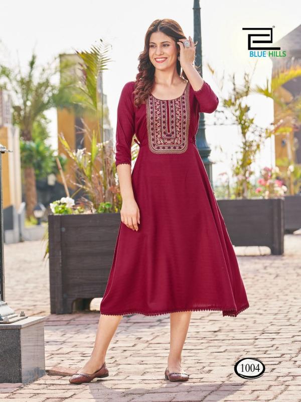 Blue Hills Butter Scotch Midi Style Embroidery Designer Kurti